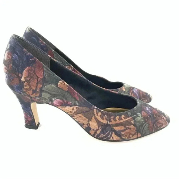 Life stride womens heels 7.5 multicolored floral pointy toe vintage 80s 90s